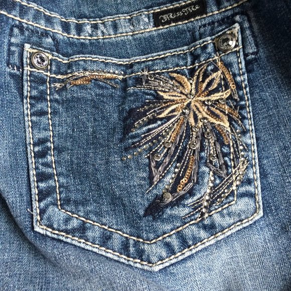 Miss Me Flower Corner Boot Jeans Sz 29 Rhinestones Sequins Medium Wash JP5636B2 - Picture 4 of 15